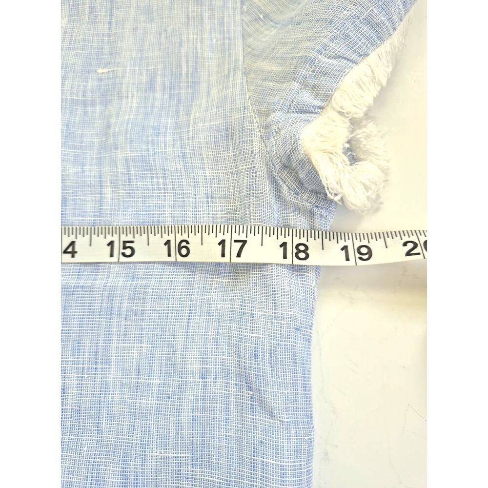 French Curve Linen Dress Sz S Lt Blue Short Sleeve Fringe Coastal Cowgirl Boho - Picture 6 of 8
